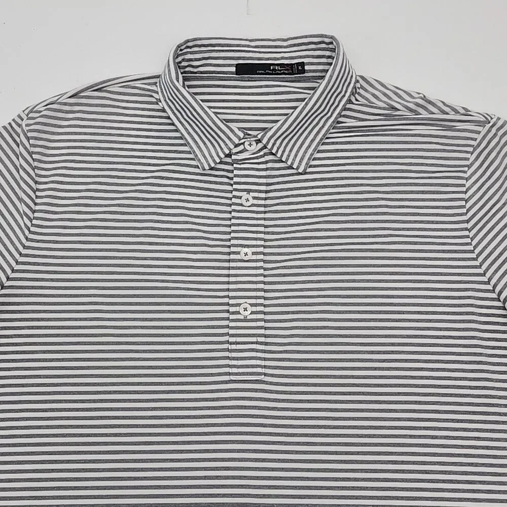 RLX Ralph Lauren Polo Golf Shirt Gray White Stripe Men Size XL Stretch